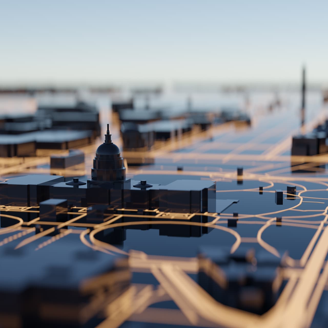 A government building on a sci-fi-esque map | Services provided for Government Organizations